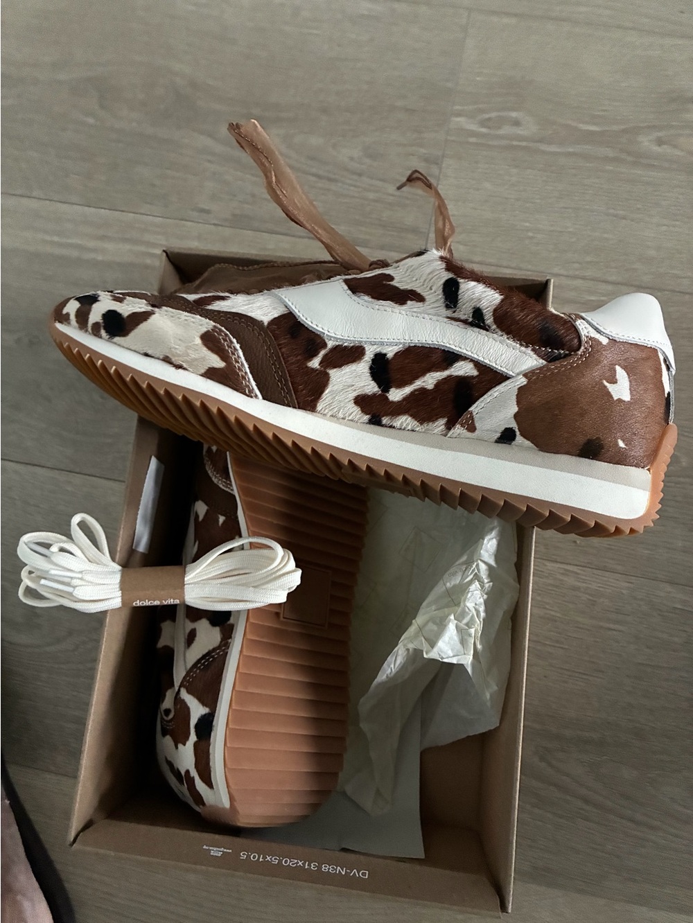 Ladies Brown and White Cow-Print Sneakers - Stylish Everyday Shoes - Picture 5 of 6